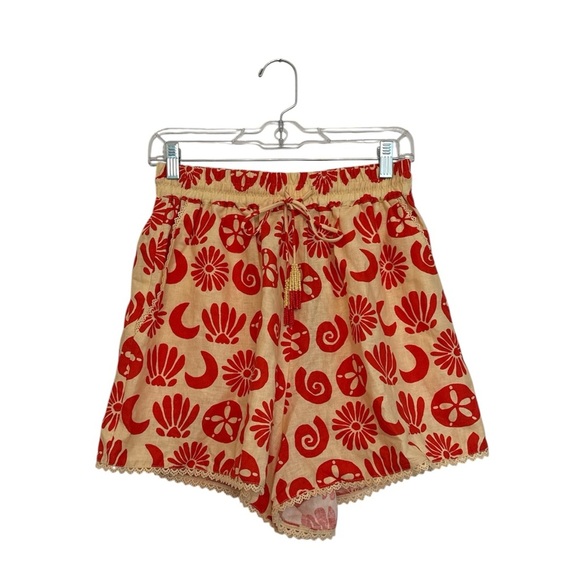 Anthropologie Farm Rio Novelty Tie Shorts Yellow Orange Linen Blend Size Medium - Picture 2 of 10